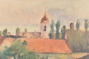 Juhász Erika (1926-2018): Balatonfelvidék. Akvarell, papír, jelzés nélkül. Dekoratív, üvegezett fake...