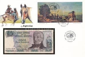 Argentína 1983-1984. 5P felbélyegzett borítékban, bélyegzéssel T:I Argentina 1983-1984. 5 Pesos in envelope with stamp and cancellation C:UNC