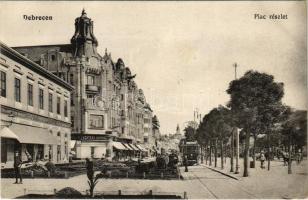 1915 Debrecen, Piac, villamos, Kontsek Kornél és Tóth Gyula üzlete. Ifj. Gyürky Sándor kiadása