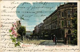 1901 Temesvár, Timisoara; Andrássy út, villamos / street view, tram. Floral (EK)