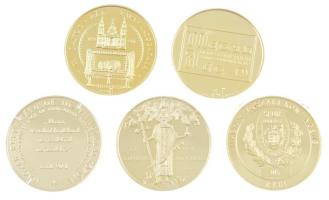 5 darabos aranyozott Cu emlékérem tétel, közte "II. János Pál", "Attila találkozása N...