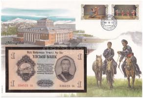 Mongólia 1955. 1T felbélyegzett borítékban, bélyegzéssel T:I Mongolia 1955. 1 Tugrik in envelope with stamp and cancellation C:UNC