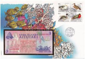 Cook-szigetek / Aitutaki 1992. 3$ borítékban, alkalmi bélyegzésekkel T:I Cook Islands / Aitutaki 1992. 3 Dollars in envelope, with stamps C:UNC