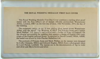 Egyesült Királyság 1973. "Királyi esküvő" Ag emlékérem elsőnapi borítékban, sérült eredeti...