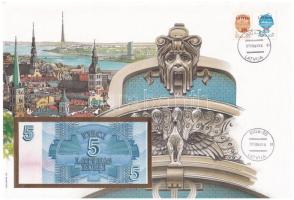 Lettország 1992. 5R felbélyegzett borítékban, bélyegzéssel T:I Latvia 1992. 5 Rublis in envelope with stamp and cancellation C:UNC