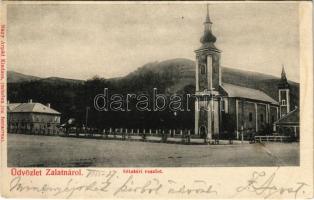 Zalatna, Zlatna; Sétatér, templom. Nagy Árpád kiadása / square, church (EK)