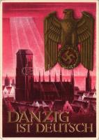 Danzig ist Deutsch! / Gdansk is German! WWII NSDAP German Nazi Party propaganda art postcard, swastika. 6+4 Ga. s: Gottfried Klein (EK)