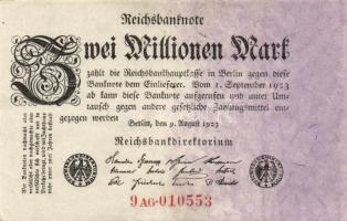 Német Birodalom / Weimari Köztársaság 1923. 1.000.000M (2x) T:I
