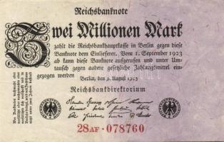 Német Birodalom / Weimari Köztársaság 1923. 1.000.000M (2x) T:I