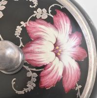 Rosenthal ezüst rátétes bonbonier, jelzett, kopott, restaurált,d: 18 cm
