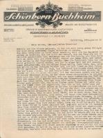 1940 Podhering, Őrhegyalja (Munkács, Mukacevo), Schönborn-Buchheim Sörgyár fejléces levélpapírjára írt, német nyelvű gépelt levél, 4 oldalon