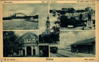 1941 Ráckeve, Duna részlet, gőzhajó, híd, Római katolikus templom, Hősök szobra és tere, M. kir. kastély, HÉV (Helyiérdekű Vasút) állomás, vasútállomás (EK)