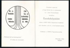 cca 1970-1980 Csepel Művek (Weiss Manfréd) Vas- és Acélöntödéje, meghívó a 2. sz. vasöntöde ünnepélyes üzembehelyezésre + 2 db fotó a Csepel Művek üzeméről és munkásairól, 18x13 cm