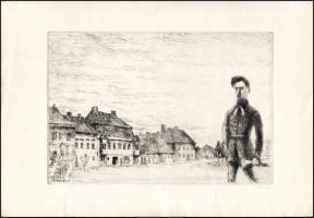 Varga Nándor Lajos (1895-1978): Petőfi Pápán, 1842. május. Rézkarc, papír, jelzett, hártyapapírral, a lapon gyűrődésekkel, 20x29 cm