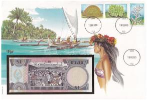 Fidzsi-szigetek 1987. 1$ borítékban, alkalmi bélyeggel és bélyegzéssel T:I  Fiji 1987. 1 Dollar in envelope with stamps and cancellations C:UNC