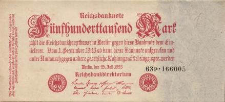 Német Birodalom / Weimari Köztársaság 1923. 500.000M (2x) cégnyomat, egymás utáni sorszámokkal T:I