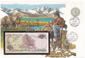 Új-Zéland 1985-1989. 1$ borítékban, alkalmi bélyeggel és bélyegzéssel T:I New Zealand 1985-1989. 1 Dollar in envelope with stamps and cancellations C:UNC