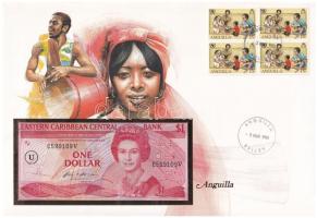 Kelet-Karibi Államok / Anguilla 1985-1988. 1$ felbélyegzett borítékban, bélyegzéssel T:I  Eastern Caribbean States / Anguilla 1985-1988. 1 Dollar in envelope with stamp and cancellation C:UNC