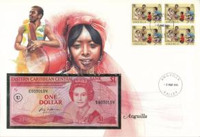 Kelet-Karibi Államok / Anguilla 1985-1988. 1$ felbélyegzett borítékban, bélyegzéssel T:I  Eastern Caribbean States / Anguilla 1985-1988. 1 Dollar in envelope with stamp and cancellation C:UNC