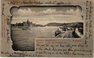1901 Budapest I. Kilátás a Margit híd budai hídfőjéről, Országház. Divald Károly 406. Art Nouveau (fl)
