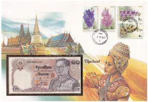 Thaiföld 1980. 10B felbélyegzett borítékban, bélyegzéssel T:I Thailand 1980. 10 Baht in envelope with stamp and cancellation C:UNC