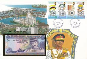 Brunei 1991. 1R felbélyegzett borítékban, bélyegzéssel T:I Brunei 1991. 1 Ringgit in envelope with stamp and cancellation C:UNC