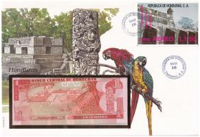 Honduras 1989. 1L felbélyegzett borítékban, bélyegzéssel T:I Honduras 1989. 1 Lempira in envelope with stamp and cancellation C:UNC