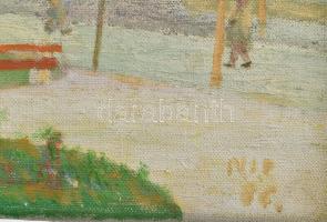 Nolipa István Pál (1907-1986): Pesterzsébet, új épület a Kossuth téren. Olaj, vászon. Jelezve jobbra...