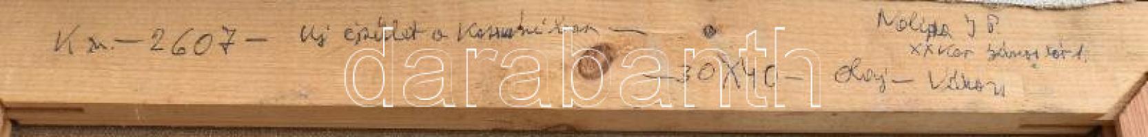 Nolipa István Pál (1907-1986): Pesterzsébet, új épület a Kossuth téren. Olaj, vászon. Jelezve jobbra...