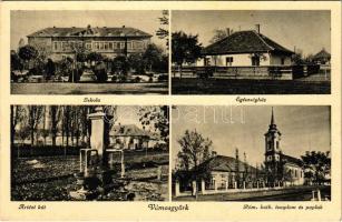 1940 Vámosgyörk, iskola, egészségház, artézi kút, római katolikus templom és paplak