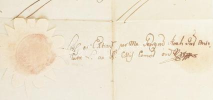 1775 Komárom, tribunális ügyben íródott okirat, szárazbélyegzéssel