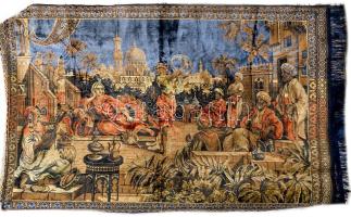 Fali mokett, orientalista életképpel, kis kopásokkal, 122x185 cm