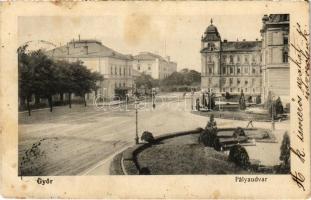 1913 Győr, pályaudvar, vasútállomás. Herman Izidor kiadása (Rb)