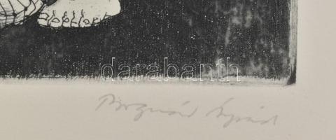 Bognár Árpád (1931-2004): Horgászok. Rézkarc, papír, jelzett, számozott (1/70), üvegezett keretben, ...