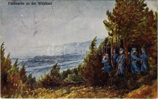 1916 Feldwache an der Weichsel / WWI Austro-Hungarian K.u.K. military art postcard, field guards along the Vistula