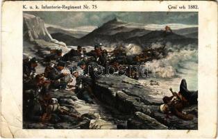 1916 Der 7. Kompagnie im Gefechte am Crvi vrh am 4. Februar 1882. K.u.K. Infanterie-Regiment Nr. 75. / WWI Austro-Hungarian K.u.K. military art postcard (EB)