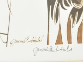 Jurcsák László: Antik pár. Offsetnyomat, papír. Jelzett, Sérült üvegezésű keretben, 30x40 cm sorszám...