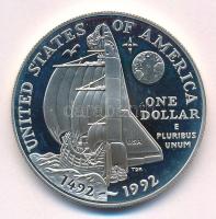 Amerikai Egyesült Államok 1992P 1$ Ag "Amerika felfedezésének 500. évfordulója" kapszulába...