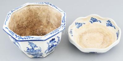 Kínai virágkaspó, jelzett, koszos, vízköves, d: 20,5 cm