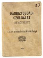 Hadbiztossági szolgálat. (Hivatalos segédlet). A M. Kir. Honvédelmi Minisztérium kiadványa. (Bp.), 1939, Turcsány-ny., 168 p. Mellékletekkel. Kiadói egészvászon-kötésben, tulajdonosi névbejegyzésekkel. (Jeney fhgy.)