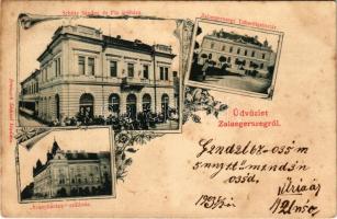 1903 Zalaegerszeg, Takarékpénztár, Aranybárány szálloda, Schütz Sándor és fia áruháza. Art Nouveau, floral. Breisach Sámuel kiadása (fl)