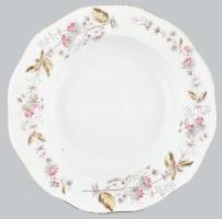 Antik Óherendi virágmintás tányér, jelzett, Des 78, kopásokkal, d: 23cm