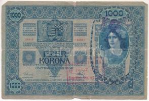 1902. 1000K (eredeti?) "Temesőr" és "Vöröskereszt" felülbélyegzéssel, illetve le...