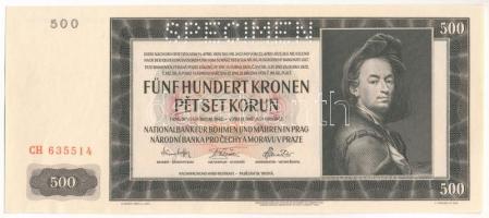 Német Harmadik Birodalom / Cseh-Morva Protektorátus 1942. 500K "CH 635514", "SPECIMEN (MINTA)" perforációval T:I,I-  German Third Reich / Protectorate of Bohemia and Moravia 1942. 500 Korun "CH 635514" with "SPECIMEN" perforation C:UNC,AU  Krause P#11s