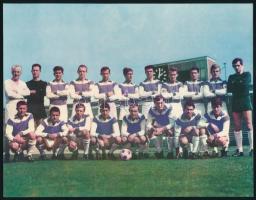 cca 1960-1970 Az Újpesti Dózsa labdarúgócsapata (Szentmihályi Antal, Káposzta Benő, Nyírő István, Baróti Lajos edző, stb.), képes nyomtatvány, Sportpropaganda Budapest, 23x18 cm
