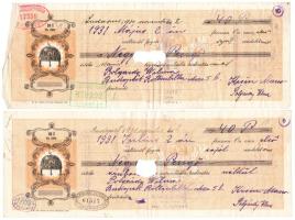 Budapest 1930-1931. 10 darab 10f névértékű kitöltött váltó T:III többnyire középen anyaghiány, tűlyu...