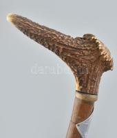 Agancs nyelű túrabot, 8 jelvénnyel, ( Pécsvárad, Siófok, Balatonföldvár, Miskolc, Debrecen, Abaliget...