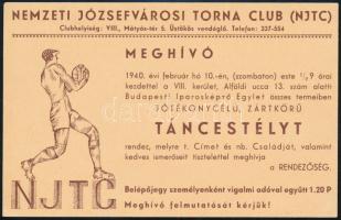 1940 A Nemzeti Józsefvárosi Torna Club meghívója