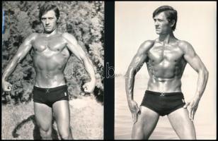 Izmos férfi felsőtest, 5 db fotó, felületén törésnyomok, 18×13 cm