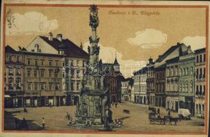 Novy Hrad (Neuhaus) main square with the shop of Ferdinand Langer (cut)